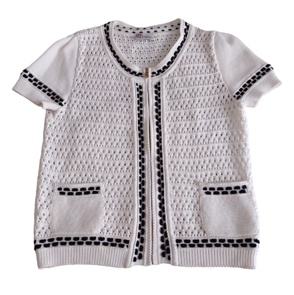 Red Valentino Crochet Loos Knit Sweater Womens Large Short Sleeve